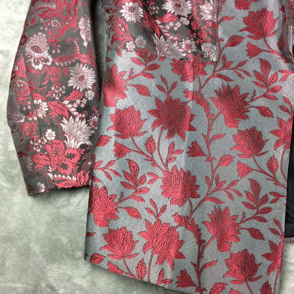 Guillaume Blazer Womens 2X Floral Tapestry Red Silver Metallic Holiday Jacket - Picture 5 of 16